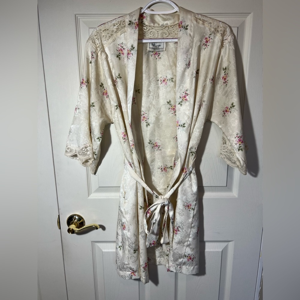 Vintage FAYE O’Bryan Brothers Retro Lace SleepWear Sz S Floral  Elegant Kimono
